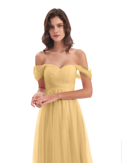 Evelyn Off The Shoulder Tulle Long Bridesmaid Dresses