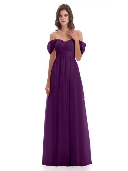 Evelyn Off The Shoulder Tulle Long Bridesmaid Dresses