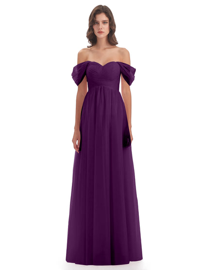 Evelyn Off The Shoulder Tulle Long Bridesmaid Dresses
