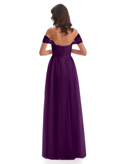 Evelyn Off The Shoulder Tulle Long Bridesmaid Dresses