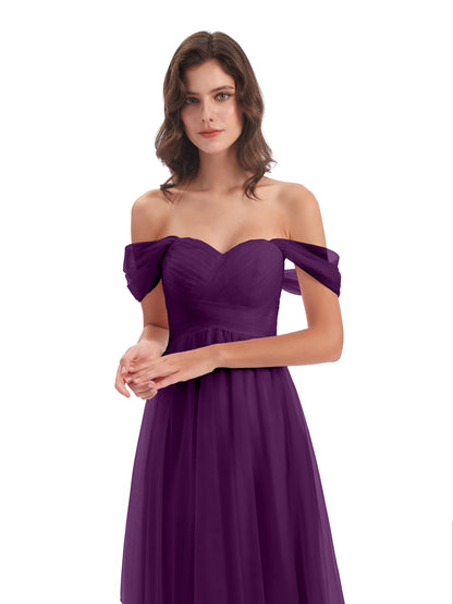 Evelyn Off The Shoulder Tulle Long Bridesmaid Dresses