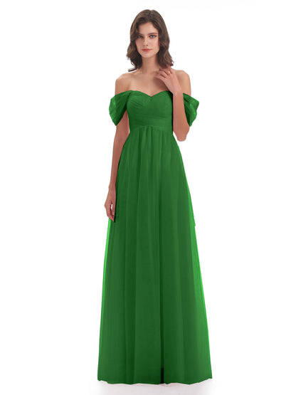 Evelyn Off The Shoulder Tulle Long Bridesmaid Dresses
