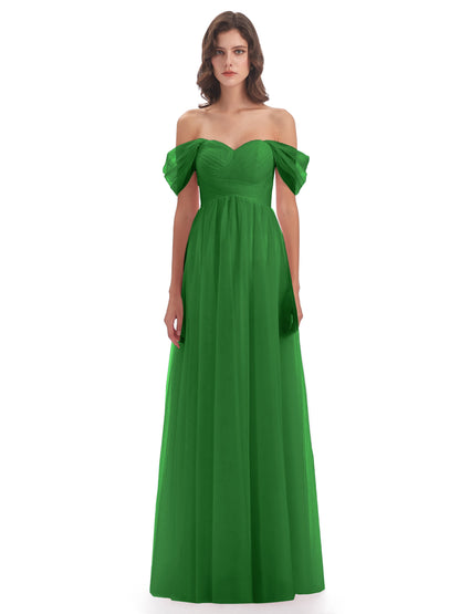 Evelyn Off The Shoulder Tulle Long Bridesmaid Dresses