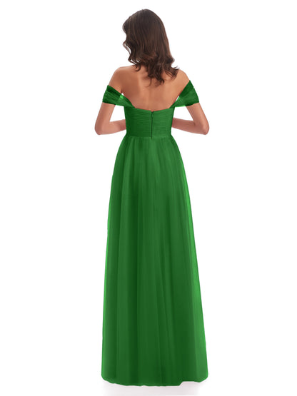 Evelyn Off The Shoulder Tulle Long Bridesmaid Dresses