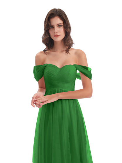 Evelyn Off The Shoulder Tulle Long Bridesmaid Dresses
