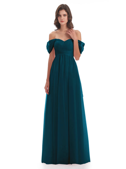 Evelyn Off The Shoulder Tulle Long Bridesmaid Dresses