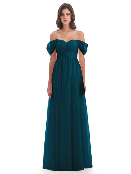 Evelyn Off The Shoulder Tulle Long Bridesmaid Dresses