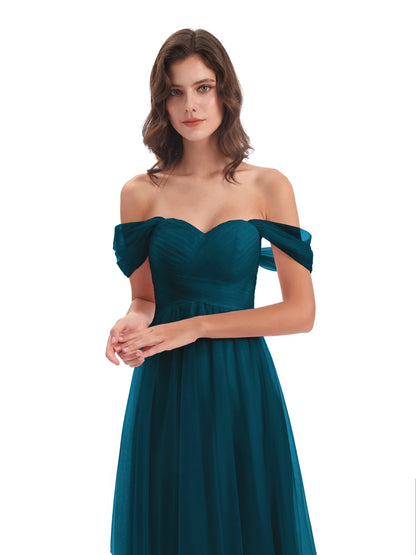 Evelyn Off The Shoulder Tulle Long Bridesmaid Dresses