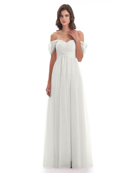 Evelyn Off The Shoulder Tulle Long Bridesmaid Dresses