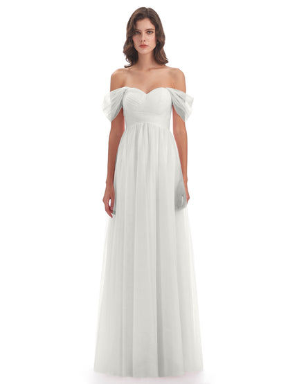 Evelyn Off The Shoulder Tulle Long Bridesmaid Dresses