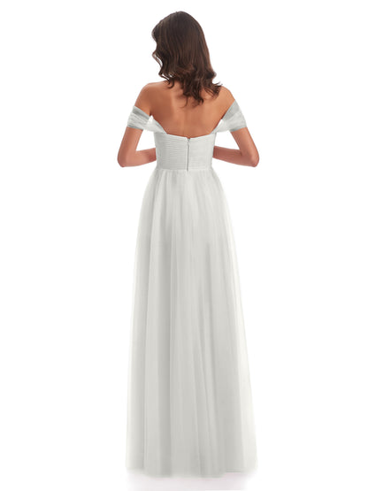 Evelyn Off The Shoulder Tulle Long Bridesmaid Dresses
