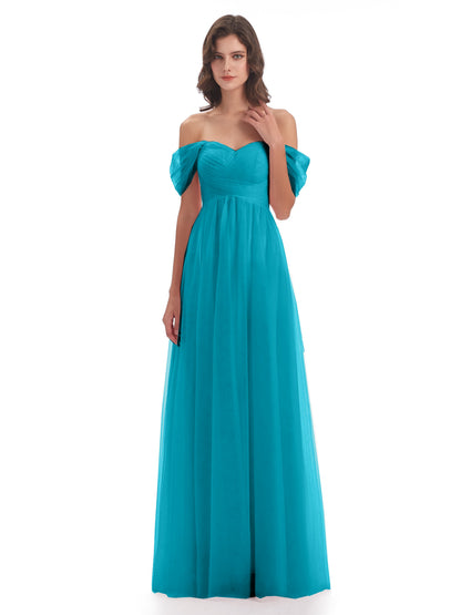 Evelyn Off The Shoulder Tulle Long Bridesmaid Dresses