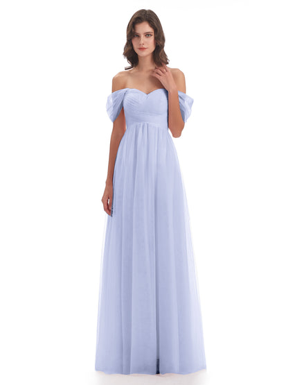 Evelyn Off The Shoulder Tulle Long Bridesmaid Dresses
