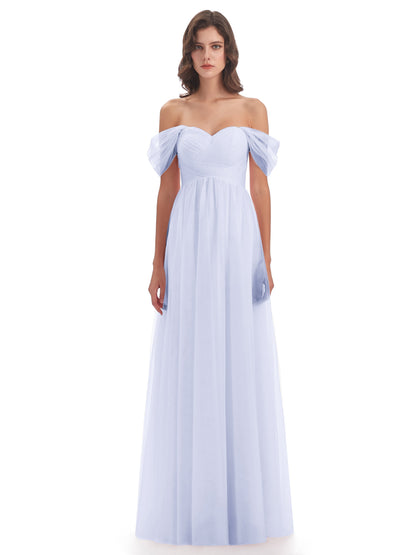 Evelyn Off The Shoulder Tulle Long Bridesmaid Dresses
