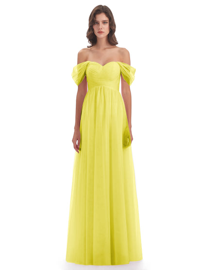 Evelyn Off The Shoulder Tulle Long Bridesmaid Dresses