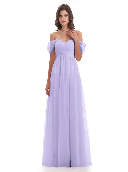 Evelyn Off The Shoulder Tulle Long Bridesmaid Dresses