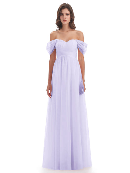Evelyn Off The Shoulder Tulle Long Bridesmaid Dresses