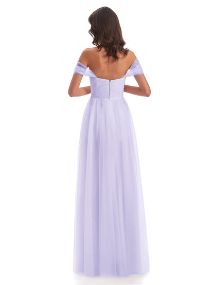Evelyn Off The Shoulder Tulle Long Bridesmaid Dresses