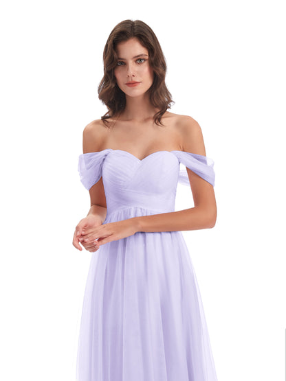 Evelyn Off The Shoulder Tulle Long Bridesmaid Dresses