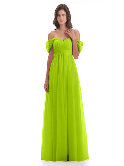 Evelyn Off The Shoulder Tulle Long Bridesmaid Dresses