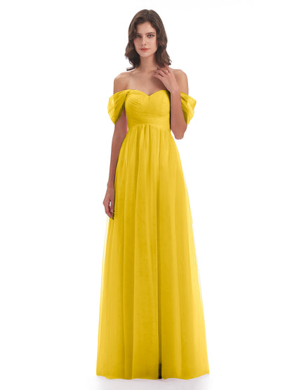 Evelyn Off The Shoulder Tulle Long Bridesmaid Dresses