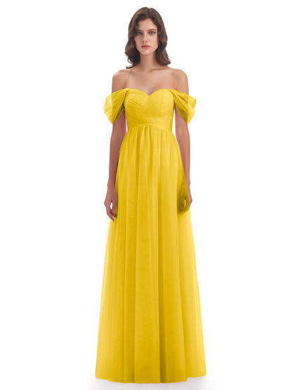 Evelyn Off The Shoulder Tulle Long Bridesmaid Dresses