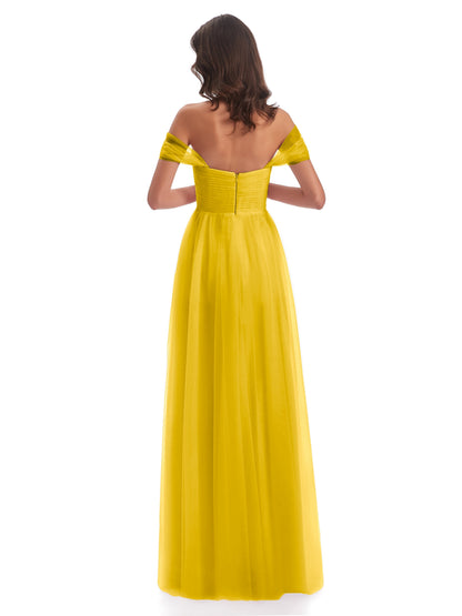 Evelyn Off The Shoulder Tulle Long Bridesmaid Dresses