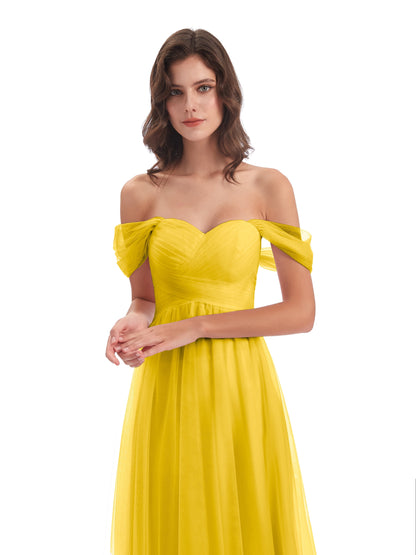 Evelyn Off The Shoulder Tulle Long Bridesmaid Dresses