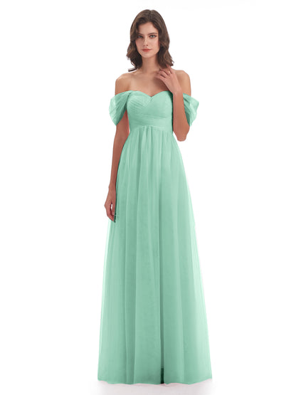 Evelyn Off The Shoulder Tulle Long Bridesmaid Dresses