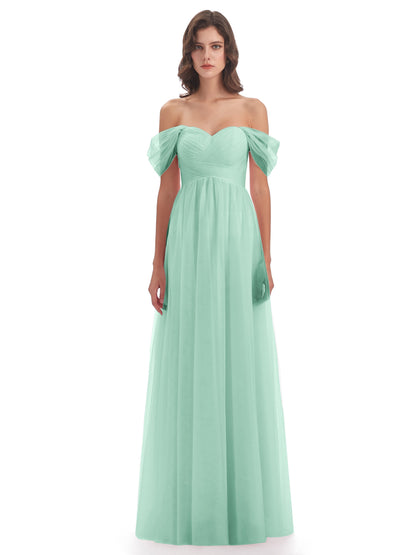 Evelyn Off The Shoulder Tulle Long Bridesmaid Dresses