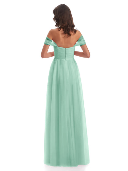 Evelyn Off The Shoulder Tulle Long Bridesmaid Dresses