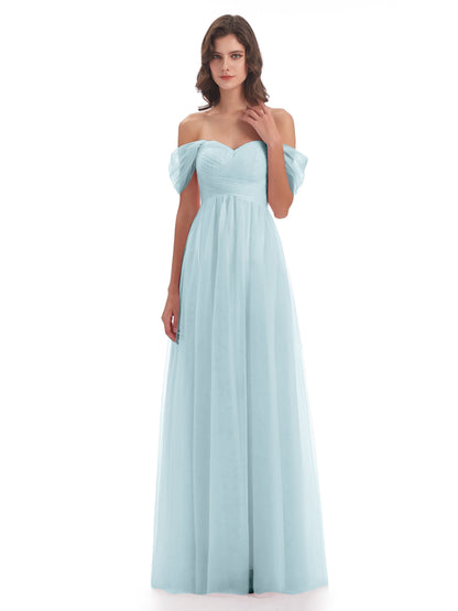 Evelyn Off The Shoulder Tulle Long Bridesmaid Dresses