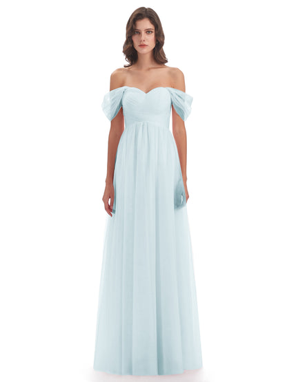 Evelyn Off The Shoulder Tulle Long Bridesmaid Dresses