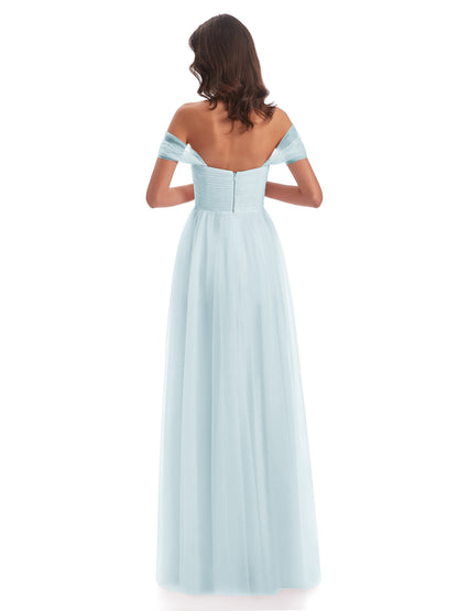 Evelyn Off The Shoulder Tulle Long Bridesmaid Dresses