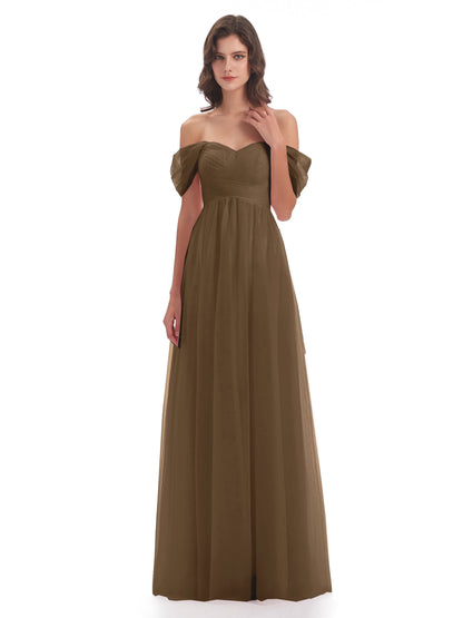 Evelyn Off The Shoulder Tulle Long Bridesmaid Dresses