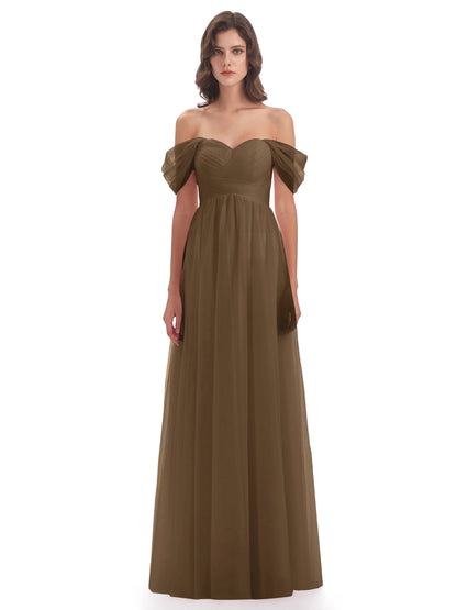 Evelyn Off The Shoulder Tulle Long Bridesmaid Dresses