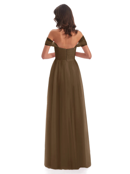 Evelyn Off The Shoulder Tulle Long Bridesmaid Dresses