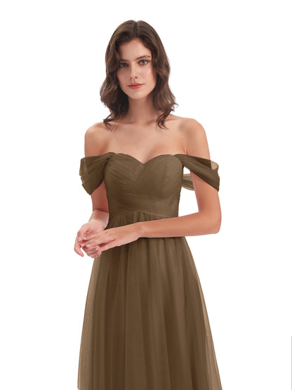 Evelyn Off The Shoulder Tulle Long Bridesmaid Dresses