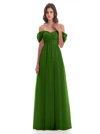 Evelyn Off The Shoulder Tulle Long Bridesmaid Dresses
