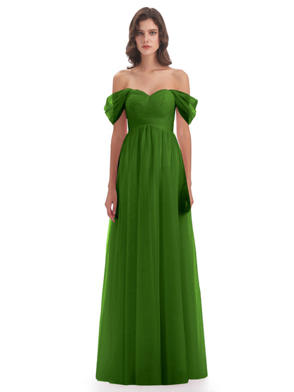 Evelyn Off The Shoulder Tulle Long Bridesmaid Dresses