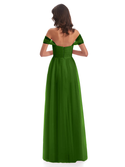 Evelyn Off The Shoulder Tulle Long Bridesmaid Dresses