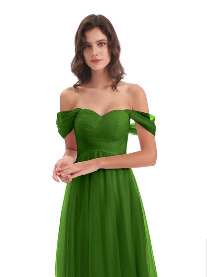 Evelyn Off The Shoulder Tulle Long Bridesmaid Dresses