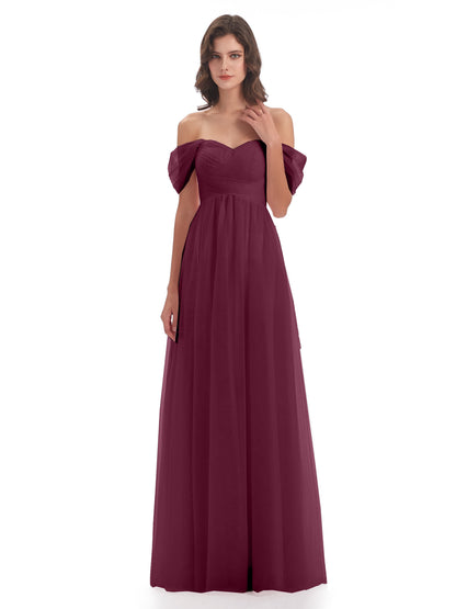 Evelyn Off The Shoulder Tulle Long Bridesmaid Dresses