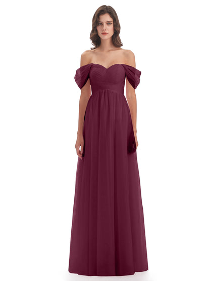 Evelyn Off The Shoulder Tulle Long Bridesmaid Dresses