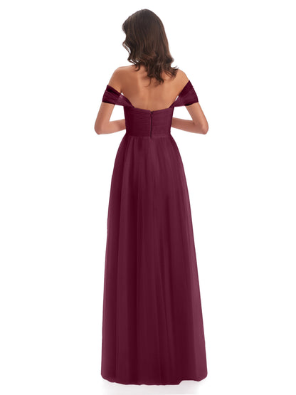 Evelyn Off The Shoulder Tulle Long Bridesmaid Dresses