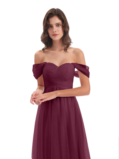 Evelyn Off The Shoulder Tulle Long Bridesmaid Dresses