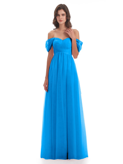 Evelyn Off The Shoulder Tulle Long Bridesmaid Dresses
