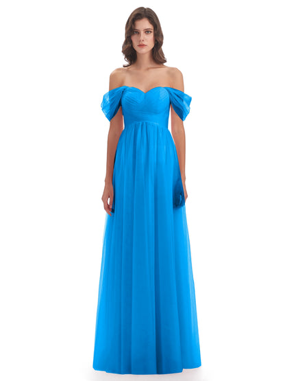 Evelyn Off The Shoulder Tulle Long Bridesmaid Dresses