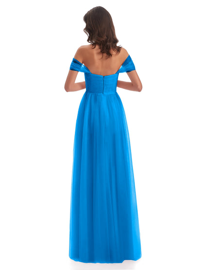 Evelyn Off The Shoulder Tulle Long Bridesmaid Dresses