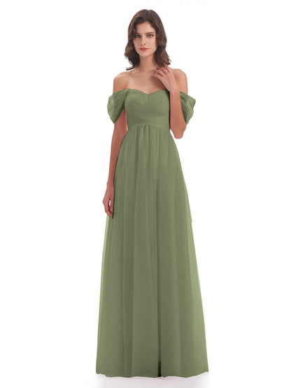 Evelyn Off The Shoulder Tulle Long Bridesmaid Dresses
